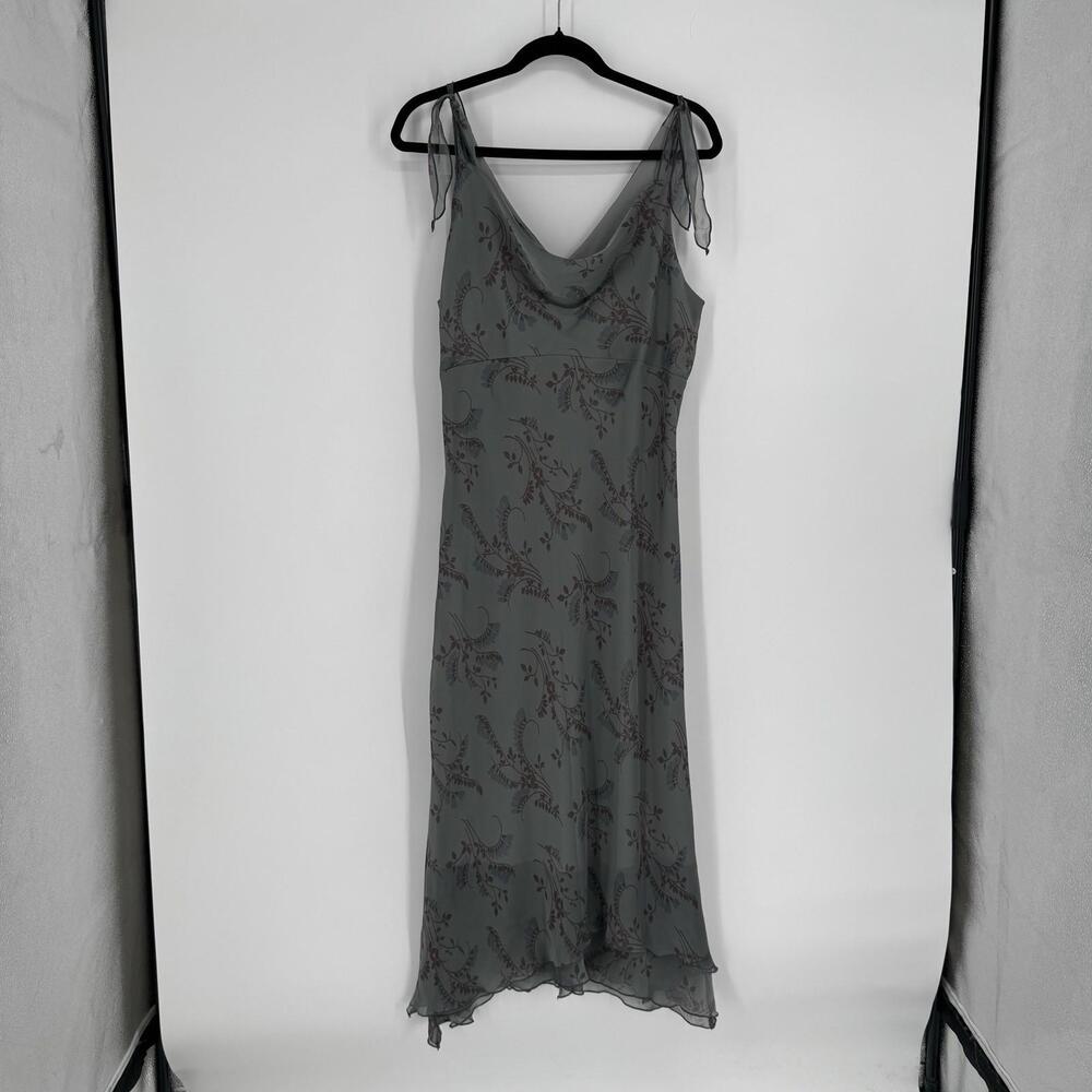 Vintage 90s Baby Blue & Burgundy Lettuce Hem Floral Slip Dress with Bow Straps 🎀